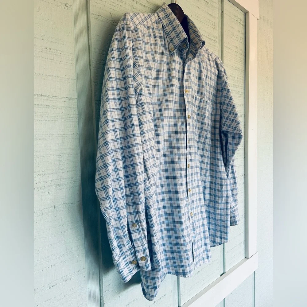 Orvis Button Down Shirt Mens Large White Blue Check Signature Collection B9-1055